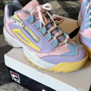 Fila Sneakers - size 9 Disruptor 3 w/zipper. Multi-color pastels.